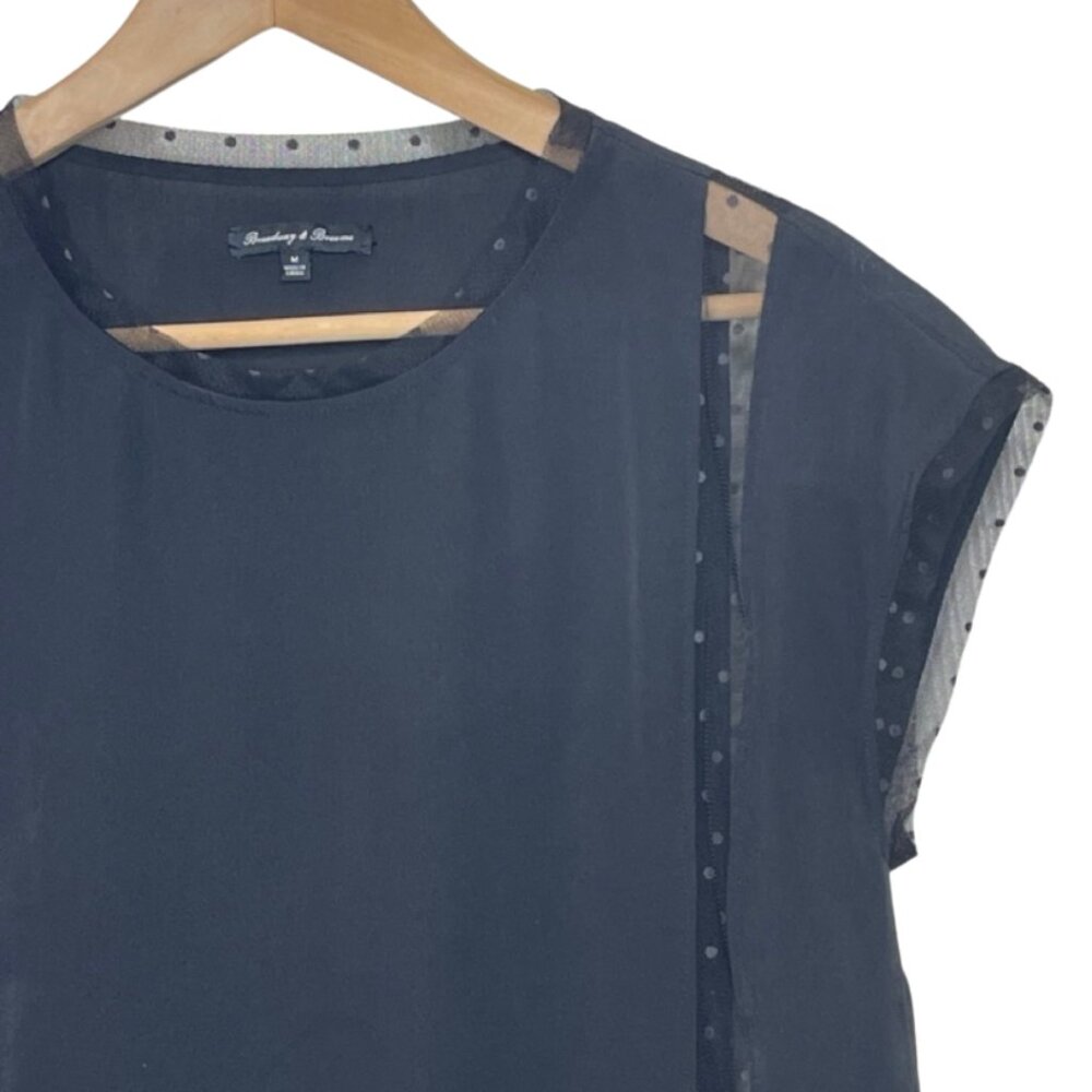 BROADWAY & BROOME | Black Sheer Polka Dot Cut Out Cap Sleeve Top | Size M - Picture 3 of 11